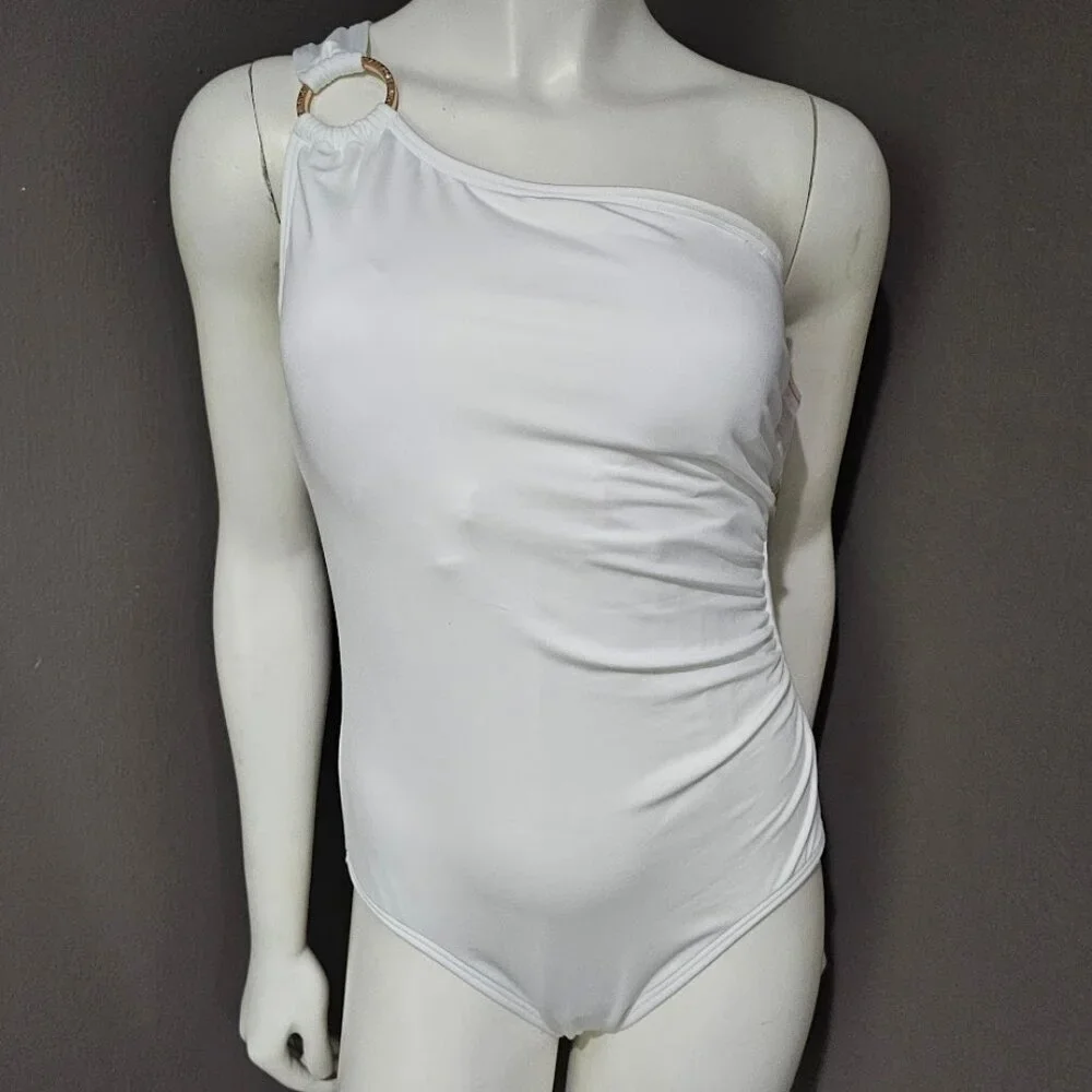 Michael Kors Iconic Solids One Shoulder One Piece Swimsuit - Picture 2 of 13